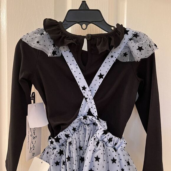 Pippa & Julie Blue Flocked Black Stars Mesh Jumper Dress 2-Pc Girls Size 4 NWT - Picture 10 of 12